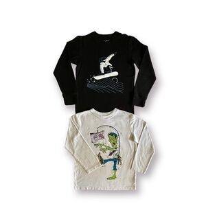CHILDRENS PLACE, BOYS BLACK THERMAL & WHITE FRANKENSTEIN T-SHIRTS. SIZE M(7/8).